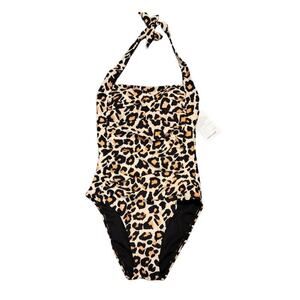 NEW CocoShip Women's Leopard Animal Print Nylon One Piece Swimsuit Size 4